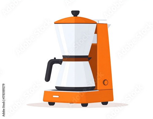 Vector illustration of a modern orange and white coffee maker