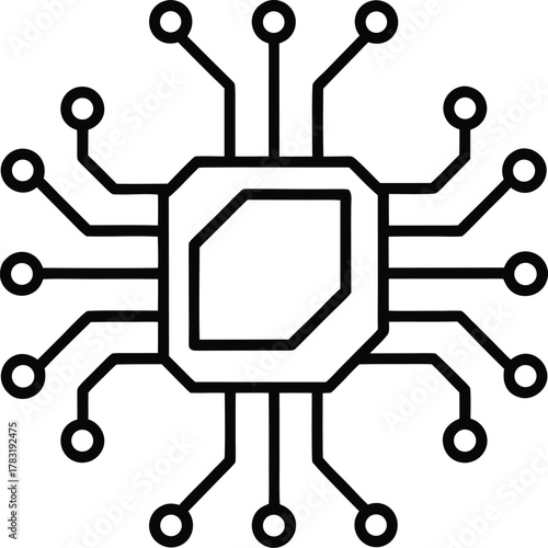 Central Processing Unit Icon Vector: CPU Chip Microprocessor Design, Computer Component Symbol