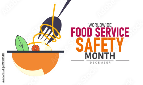 Worldwide Food Service Safety Month Poster Banner and Background Abstract Design Template Featuring Chef Hat Utensils and Shield Icon Illustration for Restaurant Hygiene Health Awareness and Kitchen S