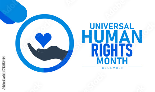 Universal Human Rights Month Poster Banner and Background Abstract Design Template Featuring Raised Hands Globe and Peace Symbol Illustration for Equality Freedom Justice and Global Awareness Campaign