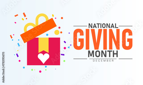 National Giving Month Poster Banner and Background Abstract Design Template Featuring Hands Holding Heart and Gift Illustration for Charity Donation Awareness Community Support and Philanthropy Campai
