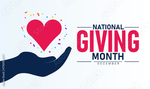 National Giving Month Poster Banner and Background Abstract Design Template Featuring Hands Holding Heart and Gift Illustration for Charity Donation Awareness Community Support and Philanthropy Campai