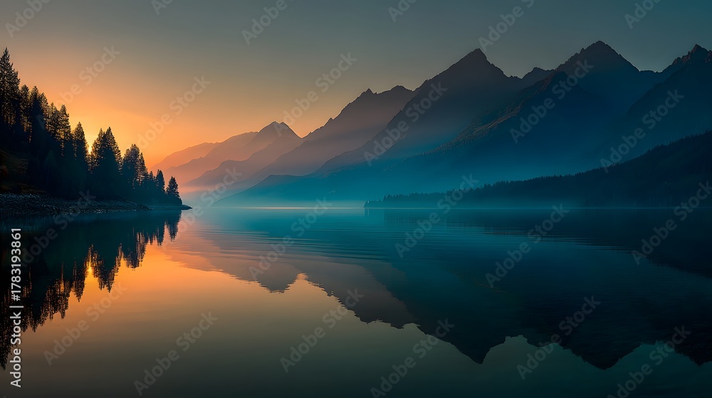 Obraz premium Friedliche Berglandschaft im Morgenlicht 