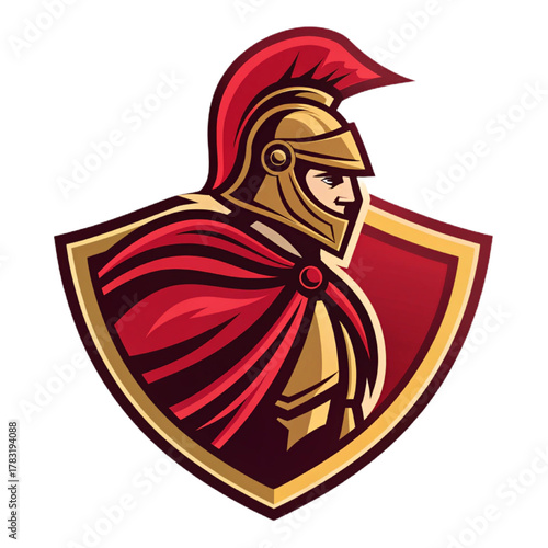 Shield Guardian Mascot Logo Vector, Flat Esport or Corporate Emblem Design with Solid Red‑Gold Fills and Clean Outline, Transparent Background

