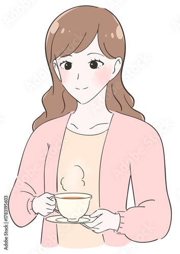 紅茶を飲む女性のイラスト