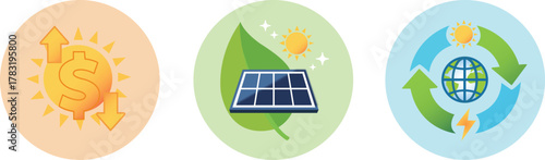 Solar Panel and Leaf Renewable Energy Illustration