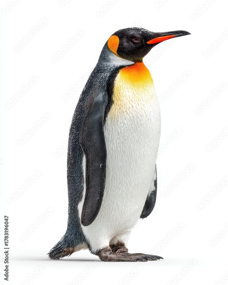Obraz premium Majestic King Penguin Posing Gracefully, Isolated on a Pristine White Background