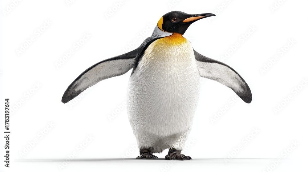Obraz premium King Penguin Standing Proudly with Wings Outstretched Majestic Antarctic Bird Isolated