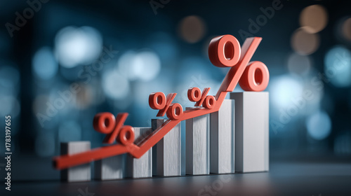 Business graph with percentage, shopping discount and tax adjustment concept, interest rate changes to fight inflation, investment return, and retail sales growth strategy