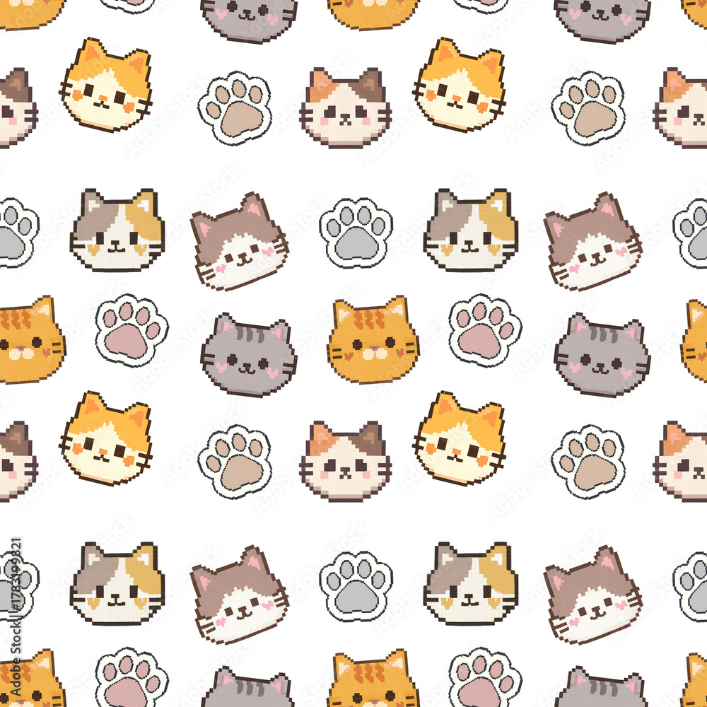 Obraz premium Seamless Pattern - Pixel Cats