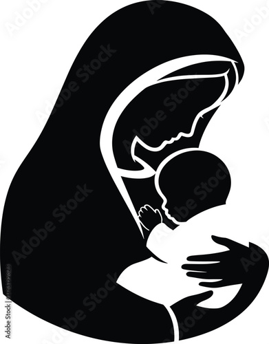 Mother and Child Silhouette – Tender Embrace in Minimalist Black and White