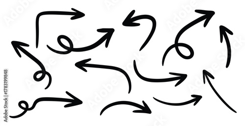 black and white graffiti, Set Black Hand Drawn Arrow