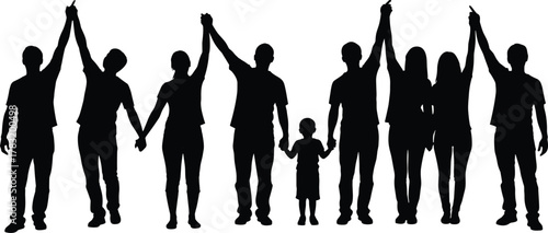 Unity Silhouette – Group Holding Hands and Celebrating Together in Line