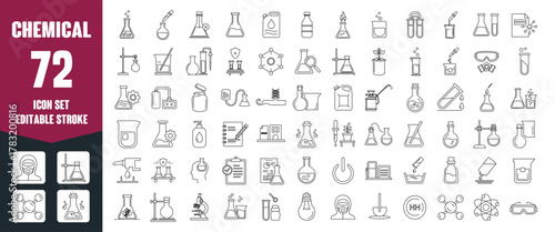 Editable Stroke Chemistry & Laboratory Icon Set — Science, Research, and Experiment Vector Symbols Collection