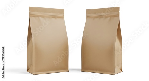 Two Brown Paper Bags Standing Upright on a White Background.
