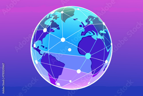 Global network connections on a stylized earth with a gradient background