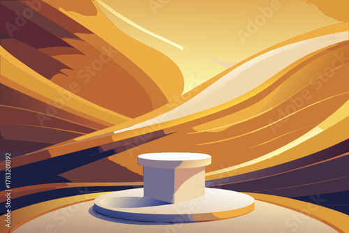 Abstract golden stage with podium for product display and presentation