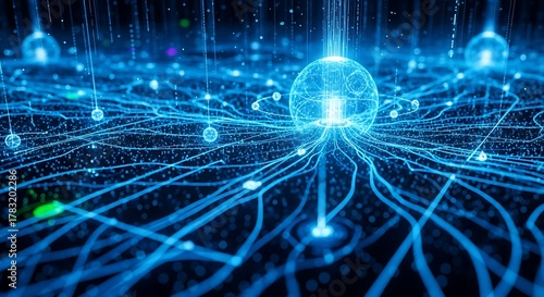 Abstract Neural Network - Interconnected Nodes and Data Flow.