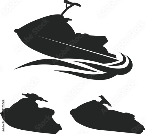Jet ski silhouette, Jet ski Outlines Collection vector silhouette, Jet ski clipart Vector illustration on white background.