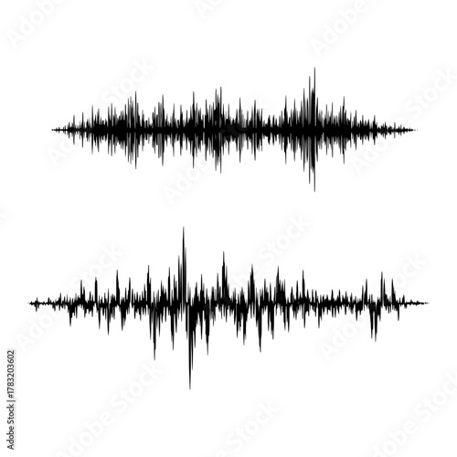 Black Sound Waveform Lines Representing Audio Signal and Music Frequency