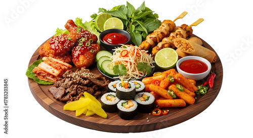 PNG Colorful Street Food Selection with Sauces and Vegetables on transparent background 
