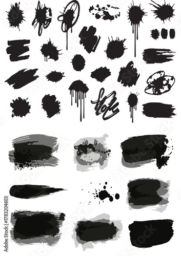Black Ink Splatter and Brush Stroke Silhouettes ink blot paint splatter