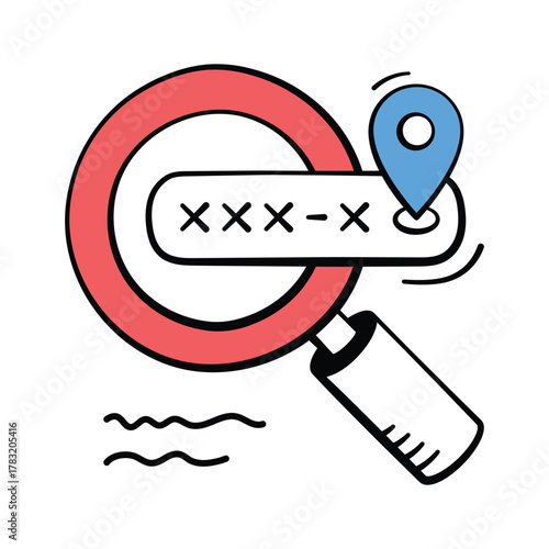 Magnifier over a code field with location pin, product, order search vector