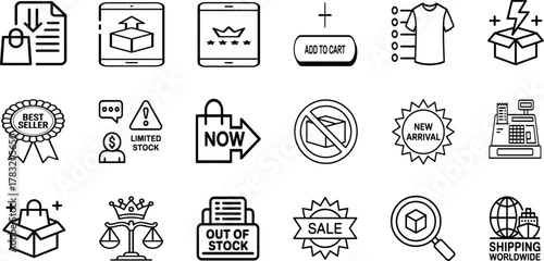 E-commerce and Retail Icons Collection — Shopping Cart, Online Store, Delivery, Offer, and Customer Service Line Symbols.Editable stroke. Vector illustration