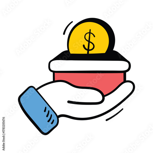 Hand holding a coin pot representing donations or wallet payments