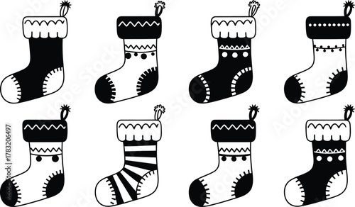 Vector art of Collection of christmas stockings