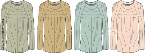 Fashionable Long Sleeve Tops in Various Pastel Colors A Stylish Vector Illustration for Apparel Design
