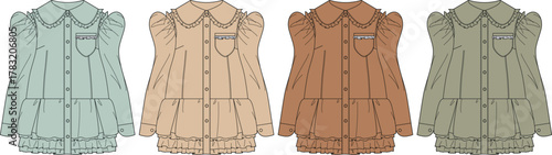 Adorable Vintage Style Blouse Set in Soft Pastel Colors Fashion Apparel Design