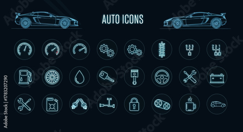 Collection of Auto Icons for Automotive Industry and Technology Applications