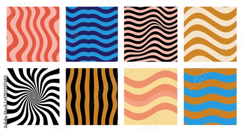 Abstract Wavy Patterns in Retro Color Palettes - A Collection of Groovy Designs