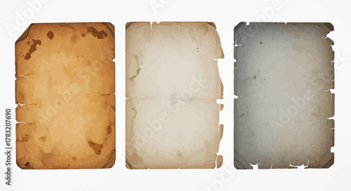 Dynamic vector graphic collection of old paper textures, featuring varied distressed, burnt, and crumpled elements ideal for vintage design backgrounds and creative projects