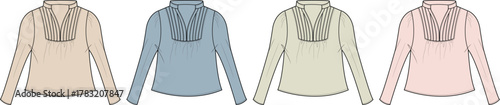 Elegant Long Sleeve Blouse Vector Art Fashion Apparel Design Set