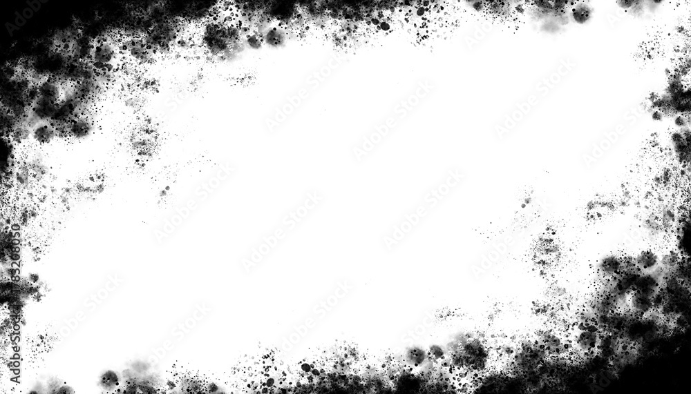 Obraz premium Abstract grunge border frame transparent background black ink splatters design
