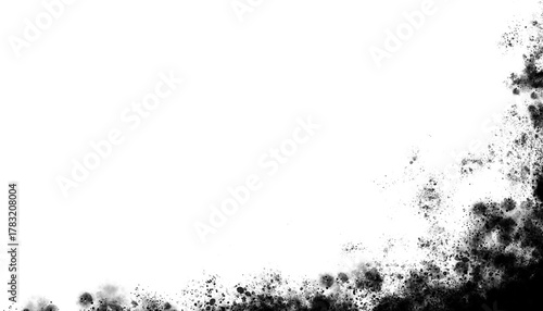 Abstract grunge corner frame transparent background black ink splatters design