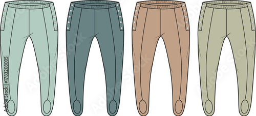 Fashion Illustration of Women's Jogger Pants in Various Colors for Design and Style Concepts