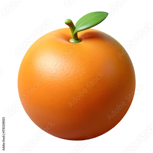 A single ripe vibrant orange fruit with a green leaf attached to its stem isolated on a stark black background