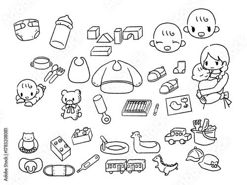 保育イラストセット白黒２