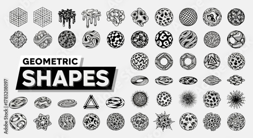 A large collection of abstract monochrome pixel graph figures and textured vector elements for universal modern design projects