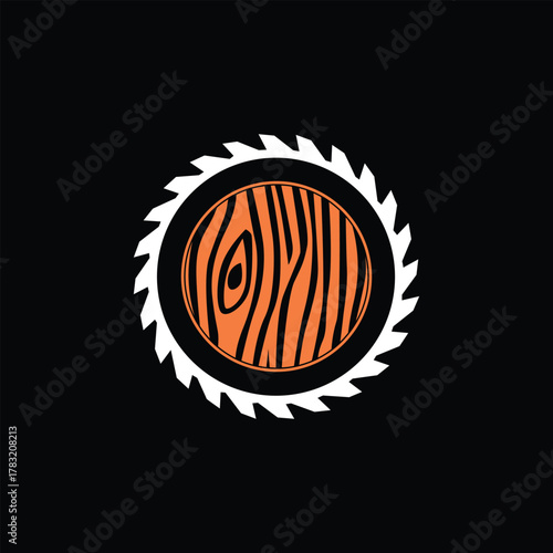 Woodgrain Saw Blade Emblem illustration
