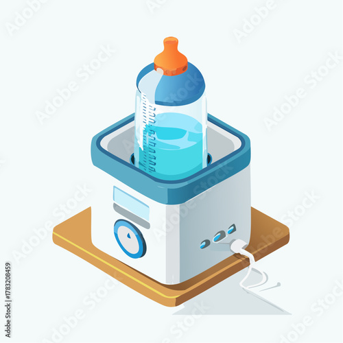 Baby bottle warmer with blue liquid