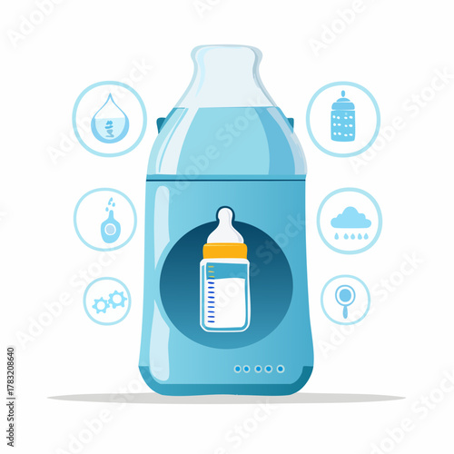 Baby bottle warmer with surrounding icons
