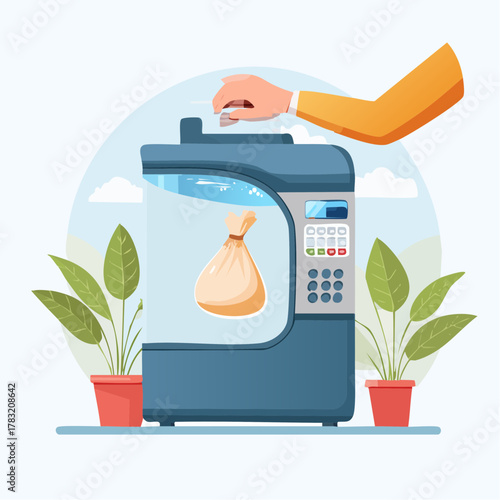 Bag of money inside a futuristic machine