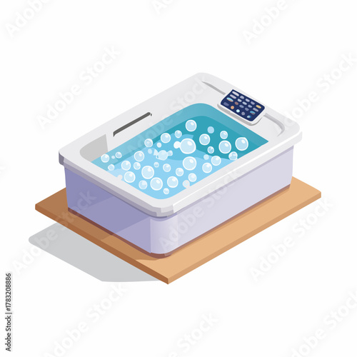 Bathtub with bubbles and control panel
