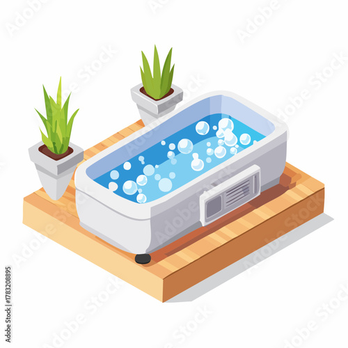 Bathtub with plants and bubbles