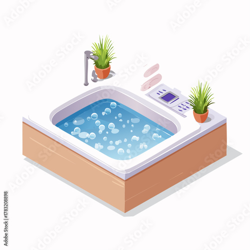 Bathtub with bubbling water and plants