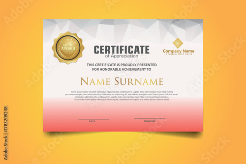 Professional Certificate of Appreciation Template Design for Corporate Recognition Two Hundred Characters Exact Limit No Special Symbols